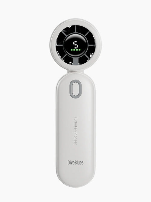 Witte Diveblues D5042 krachtige mini ventilator met USB-C snelladen en geconcentreerde 45 graden airflow.