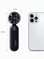 afmetingen diveblues iturbo handventilator naast een iphone ter vergelijking, iturbo is kleinste model