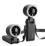 Zwarte Diveblues CYCLONE handventilator met JetForce™ technologie, 10 m/s windsnelheid en 6-blad high-speed rotor.